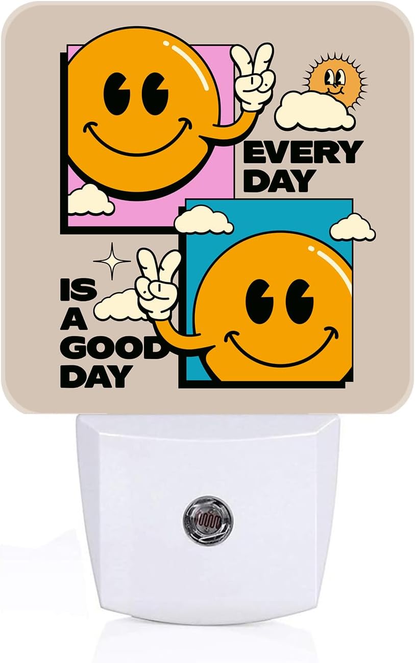 Cheer Smiley Face Night Light,Plug Into Wall Decor for Stairway,Hallway,Kitchen,Dusk to Dawn Sensor Nightlights for Boys/Girls/Women/Men Room Gifts