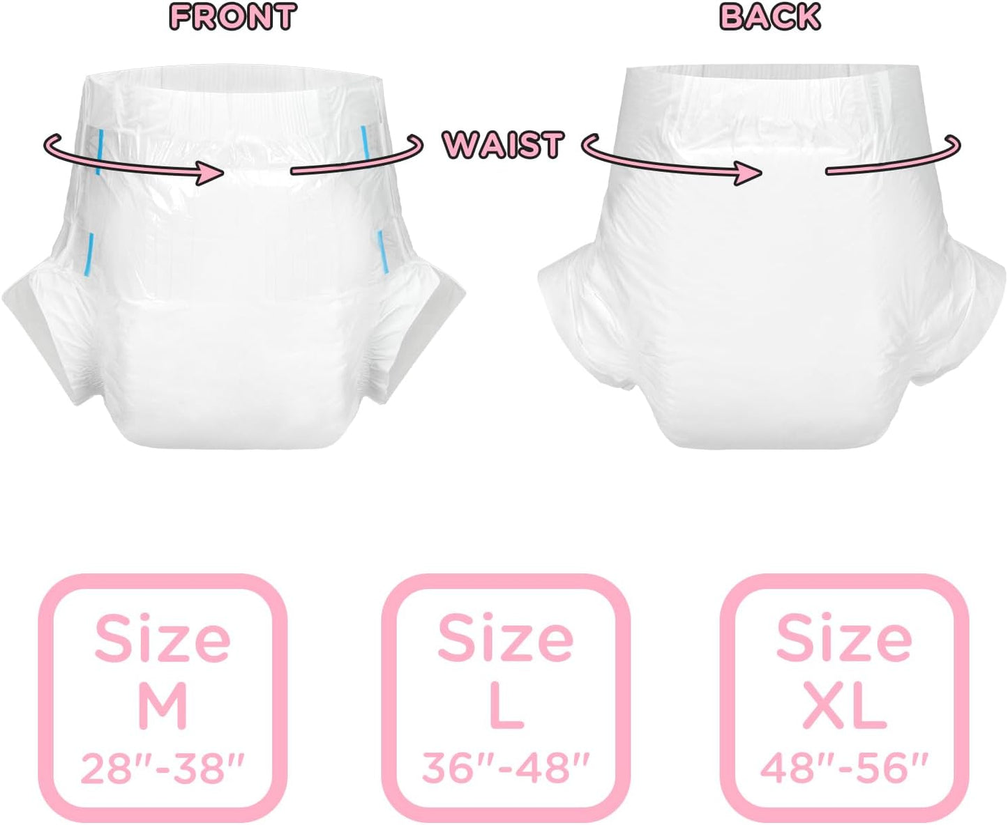 Littleforbig Adjustable Tapes Adult Diaper 2 Pieces - ABDry Ultra Absorbent Diapers White (Medium 28"-38")