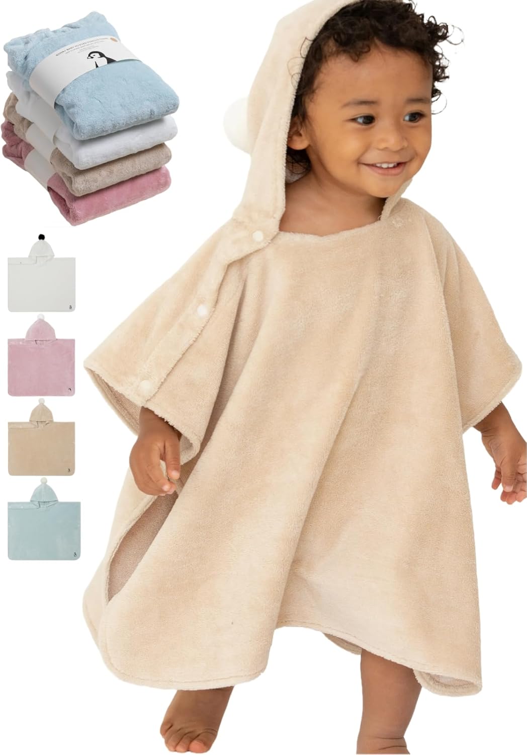 Konny Baby Hooded Towel Plush Thick & Cozy Soft-Touch Absorbent Rayon from Bamboo Cotton Baby Bath Beach Towel, Oeko-TEX, Newborn Boys Girls Toddler (Beige, Large)
