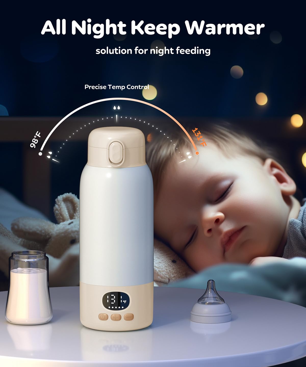 Portable Bottle Warmer for Travel, Milk Warmer for Breast Milk Formula & Water with Fast Heating & Smart Temperature Control,17oz Large Capacity