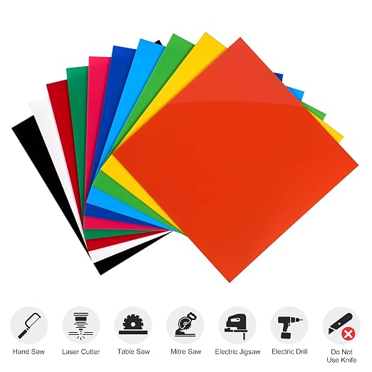 KAITELA Pack of 10 Colored Cast Acrylic Sheet 12" x 12" x 1/8" Thick |