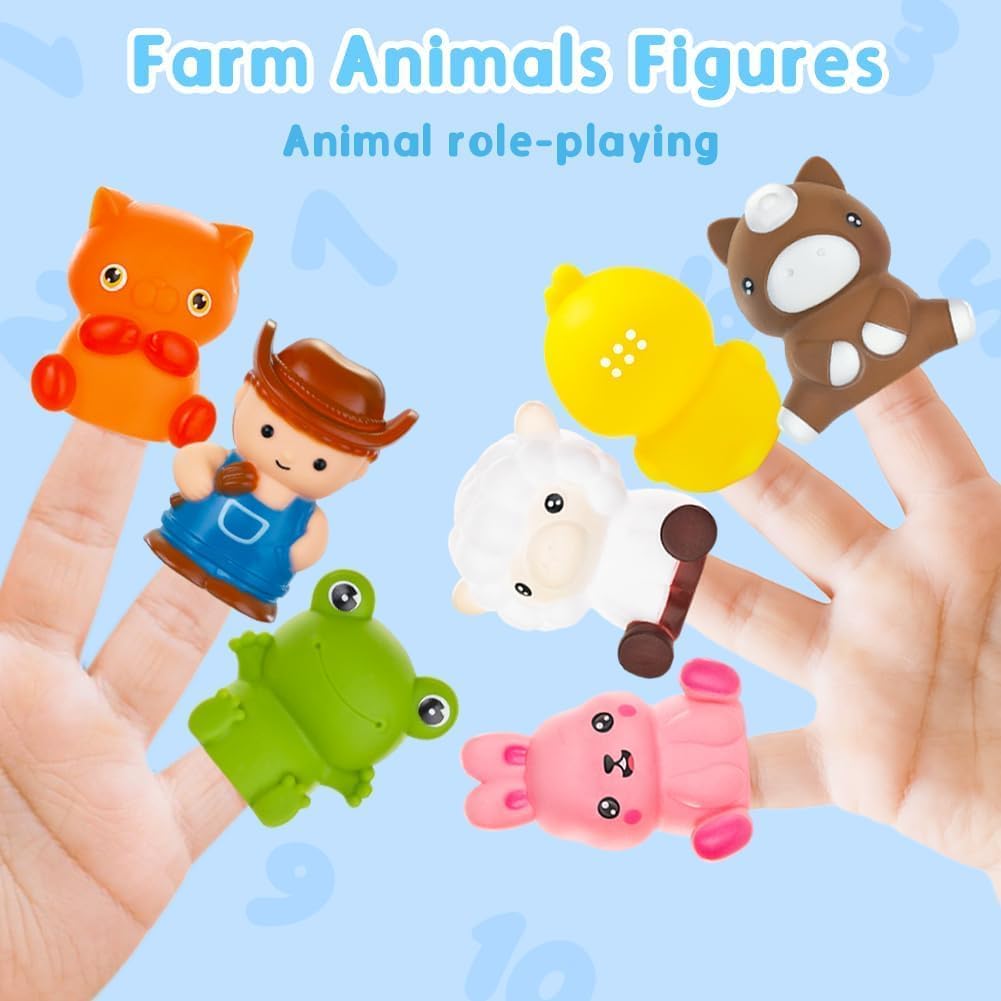 Learning Montessori Toys for Toddlers 1 2 3 Years Old, Sensory Farm Animals Train Toys with 10 Finger Puppets 1 Farmer, Counting Matching Sorting Barns with Keys, Educational Gift for Boys Girls