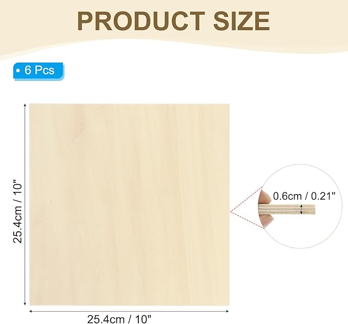PATIKIL 10x10x1/4 Basswood Sheets