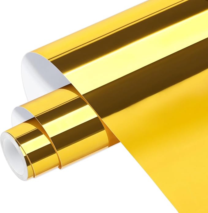 WRAPXPERT Gold Vinyl, Chrome Permanent Vinyl 12" x 5ft, Mirror Vinyl Permanent