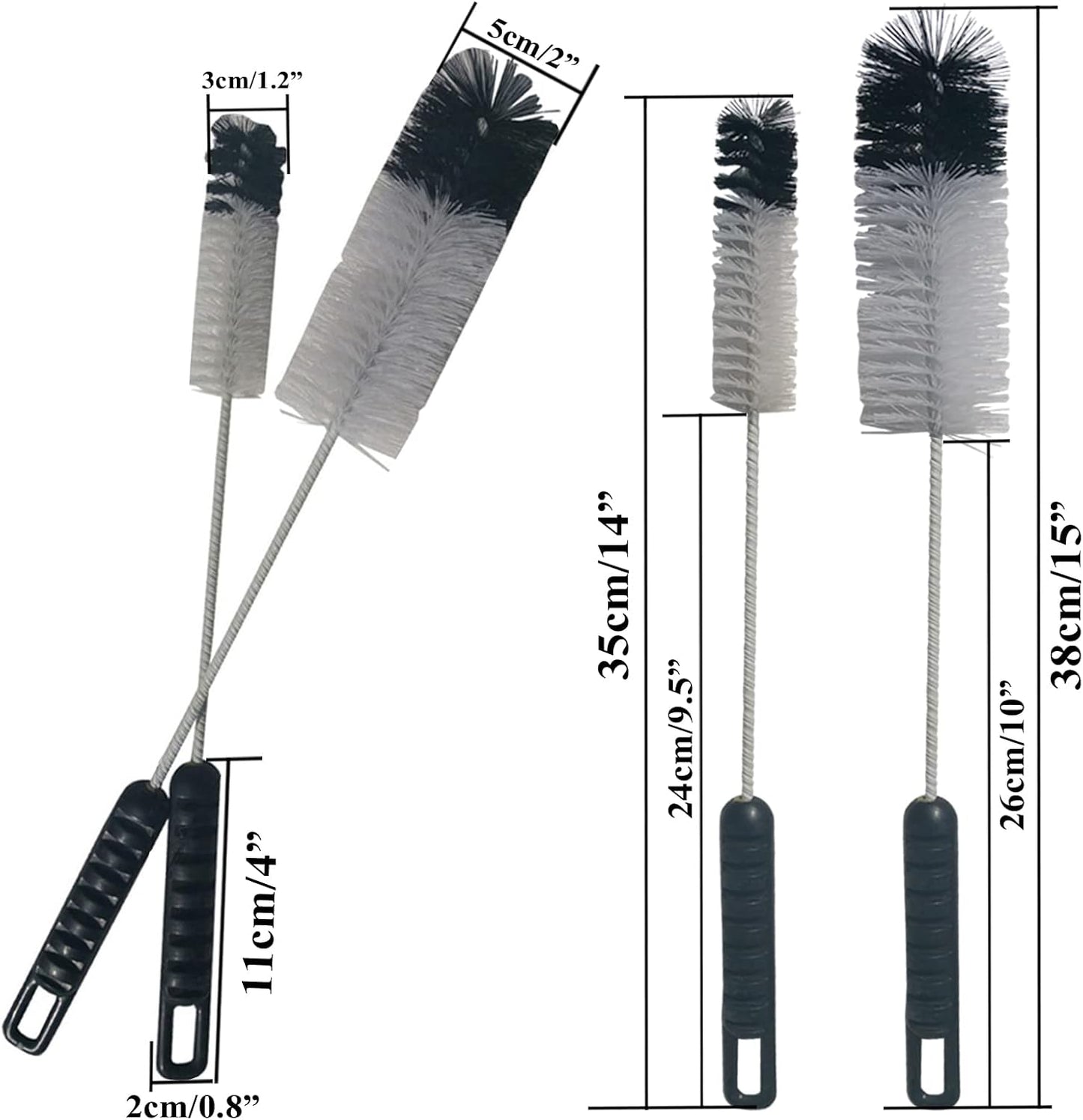 Coralpearl Bottle Brushes Thin Long Handle X 2, Utility Skinny Wire Cleaner Set Big Small, Bendable Flexible for Cleaning Narrow Neck Water, Beer, Wine, Baby Bottles, Pipes, Tubes, Hoses, and Flasks