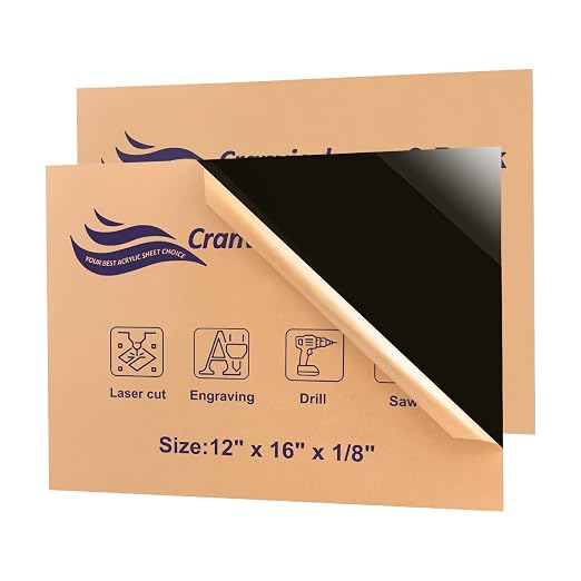 Black Acrylic Sheet 12" x 16" x 1/8", 2 Pack Black Cast Plexiglass Sheets Glass