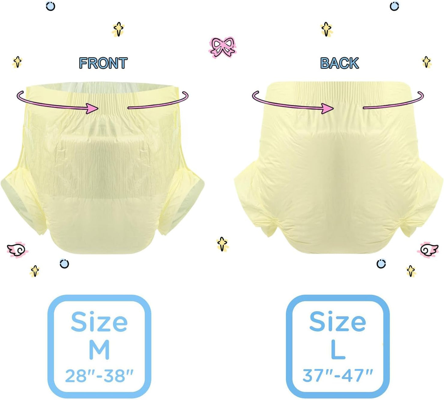 CutiePlusU Disposable Adult Diaper Heavy Absorption Dry Surface Adult Diapers All Night- Yellow 10 Pieces (Large 37"-47")