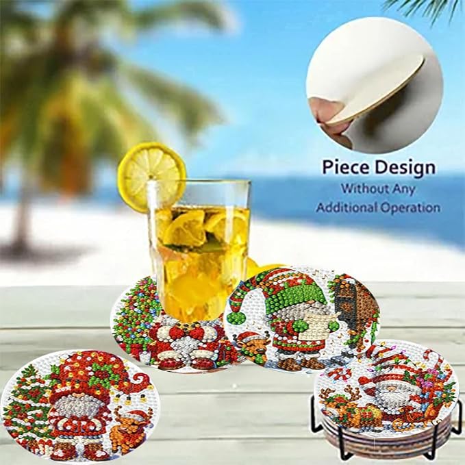 8 Pack Diamond Art Coasters, Christmas Gnome Diamond Painting Coasters Kits |