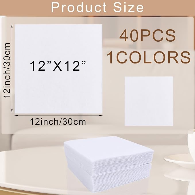 40 Pcs Stiff Felt Fabric Sheet for Crafts, 1mm Thick and 12”x12”White Felt
