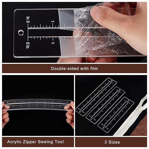 PH PandaHall 6pcs 3 Sizes Zipper Making Template Set, Acrylic Zip Pocket