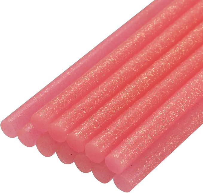 uxcell Mini Hot Glue Sticks for Glue Gun 7mm x 100mm Glitter Light Red 12pcs