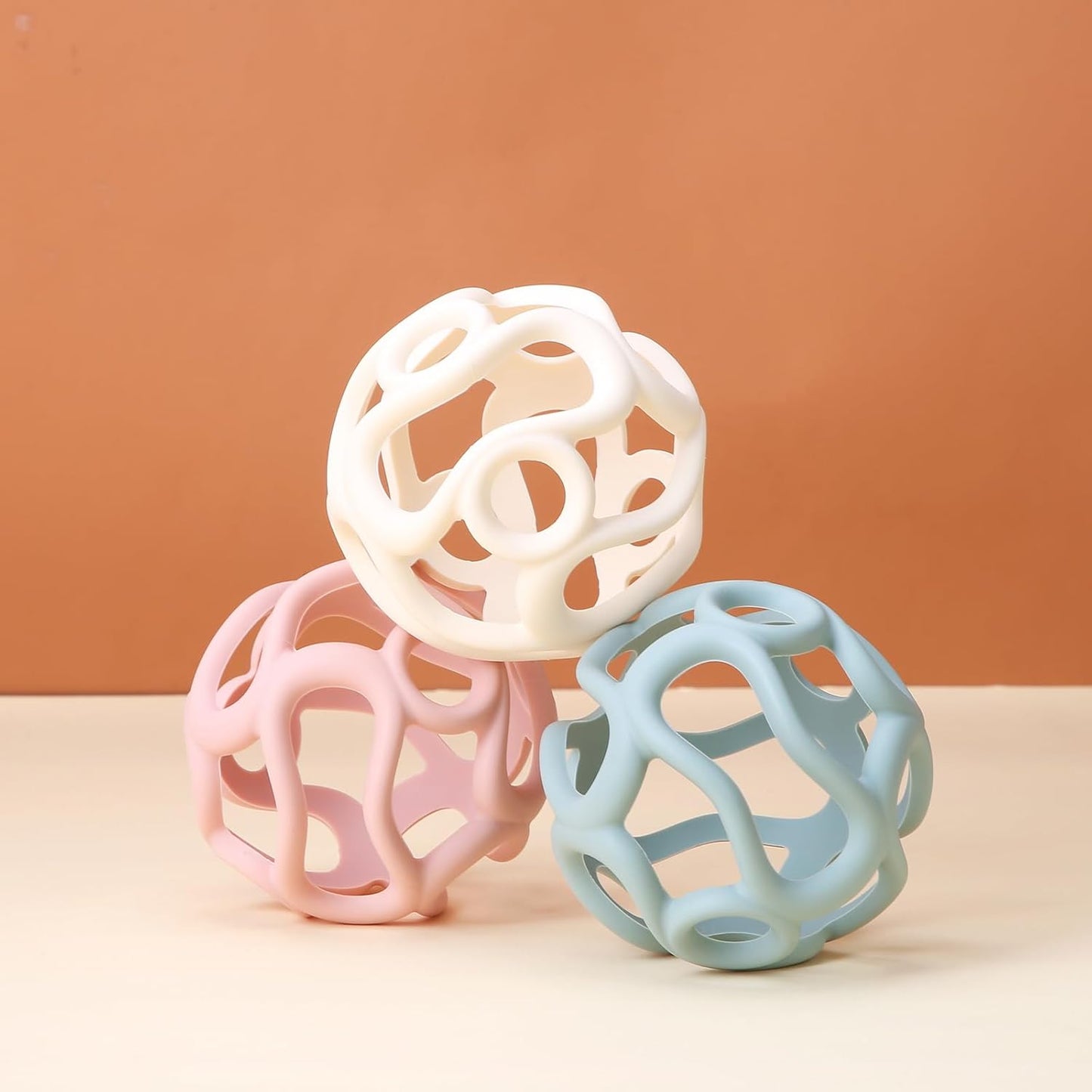 Silicone Teething Ball Toy, Tactile Sensory Ball Toy for Babies, Easy to Hold Design, Stretchy, Squisly, Soft (Dark Pink)