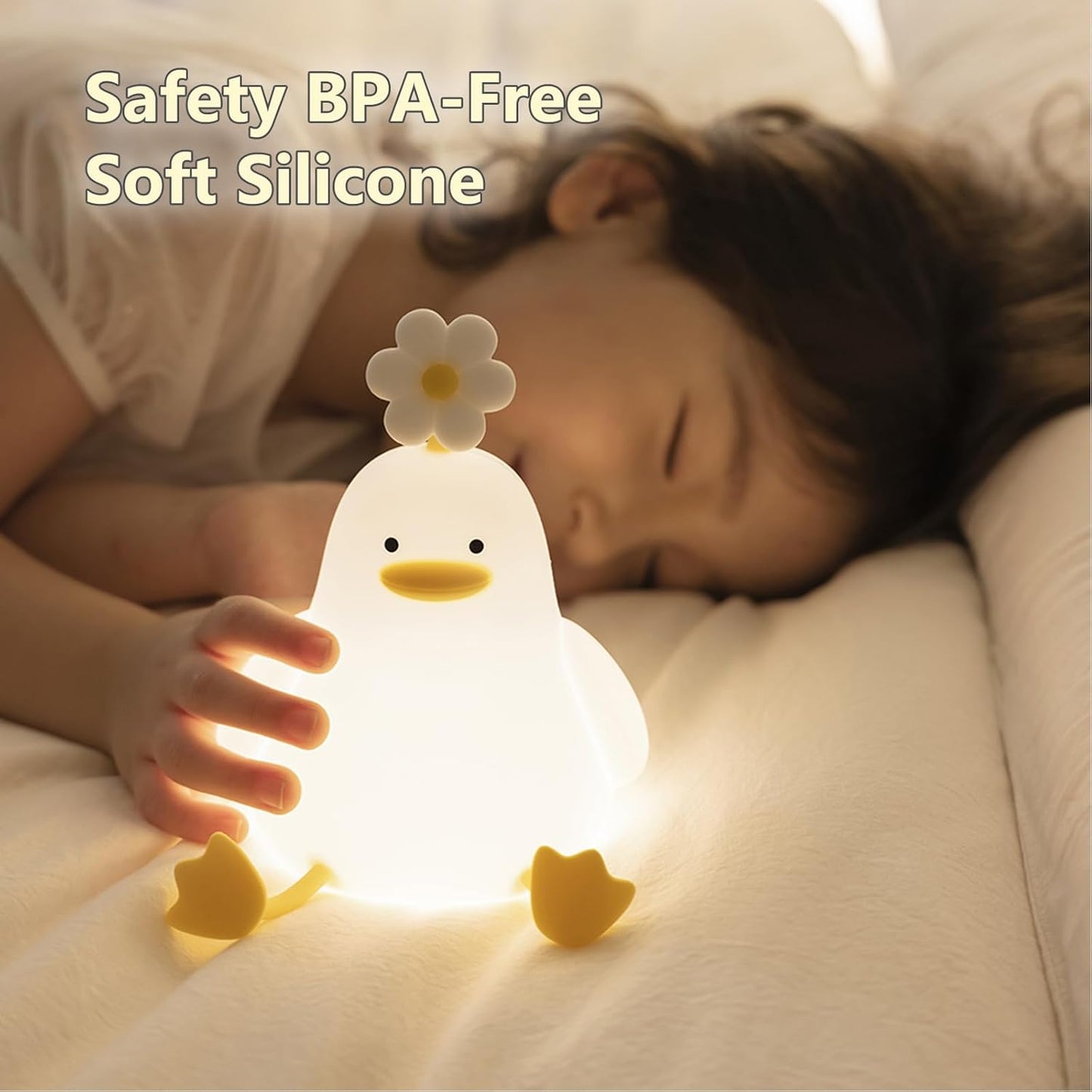 Cute Cartoon Nursery Night Lights, Animal Design Safe Silicone Soft LED Nursery Lamp for Toddler Room Decoration (Flower Duck)
