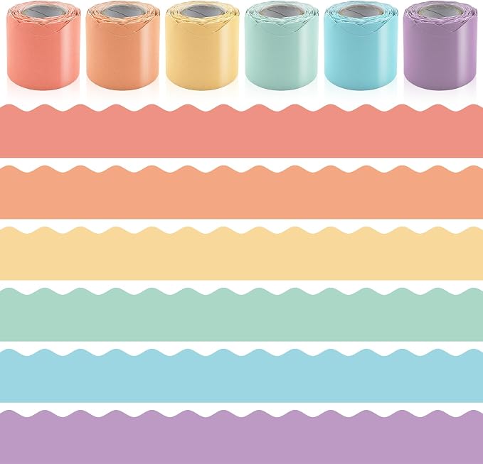 6 Rolls 196.8 Ft Pastel Bulletin Board Borders – Scalloped Classroom Summer