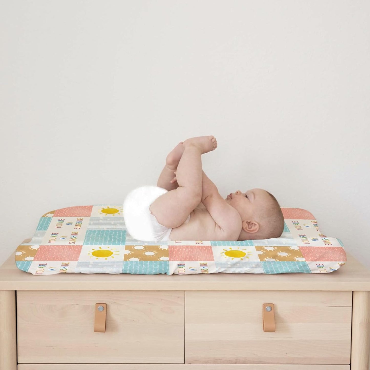 Colorful Boho Sun Changing Pad Covers Cute Sunshine Stripes Diaper Change Pad Sheets for Girls Boys Letters Quote Soft Breathable Stretchy Snug Fitted Changing Mat Cover 32''x16''