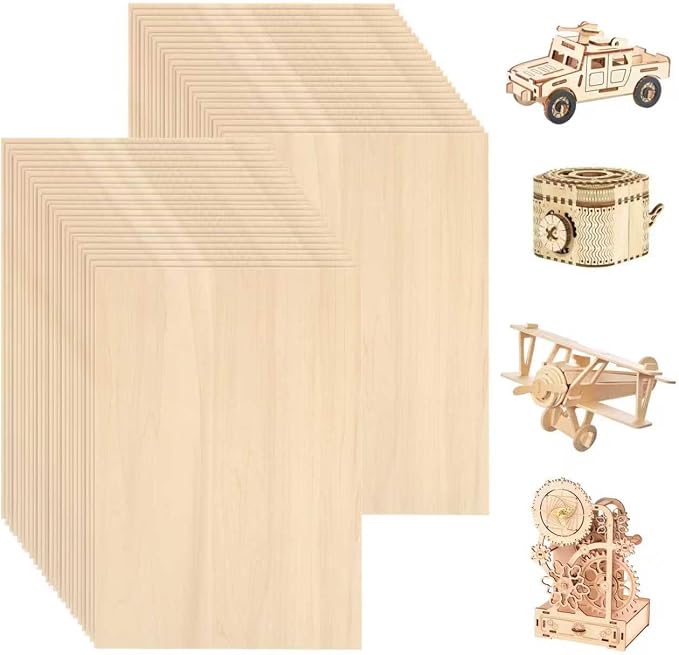 48 Pack Basswood Sheets for Crafts 12"x16"x1/8", 3mm Thick Plywood Sheets Board