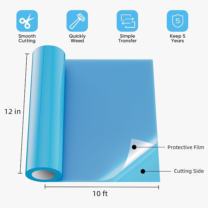 Blue Permanent Vinyl for Cricut Cutting Machine, Waterproof, Durable Blue Vinyl