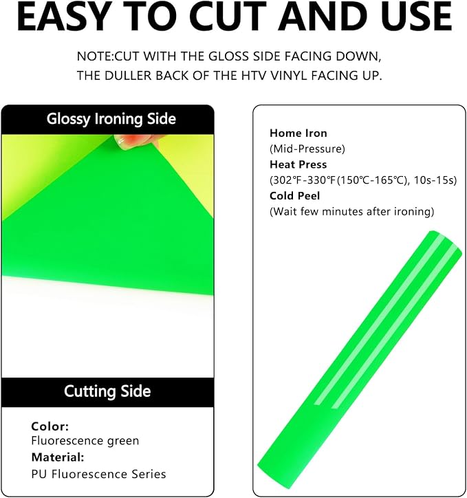 FUNKAKA Fluorescent Green HTV Heat Transfer Vinyl Rolls
