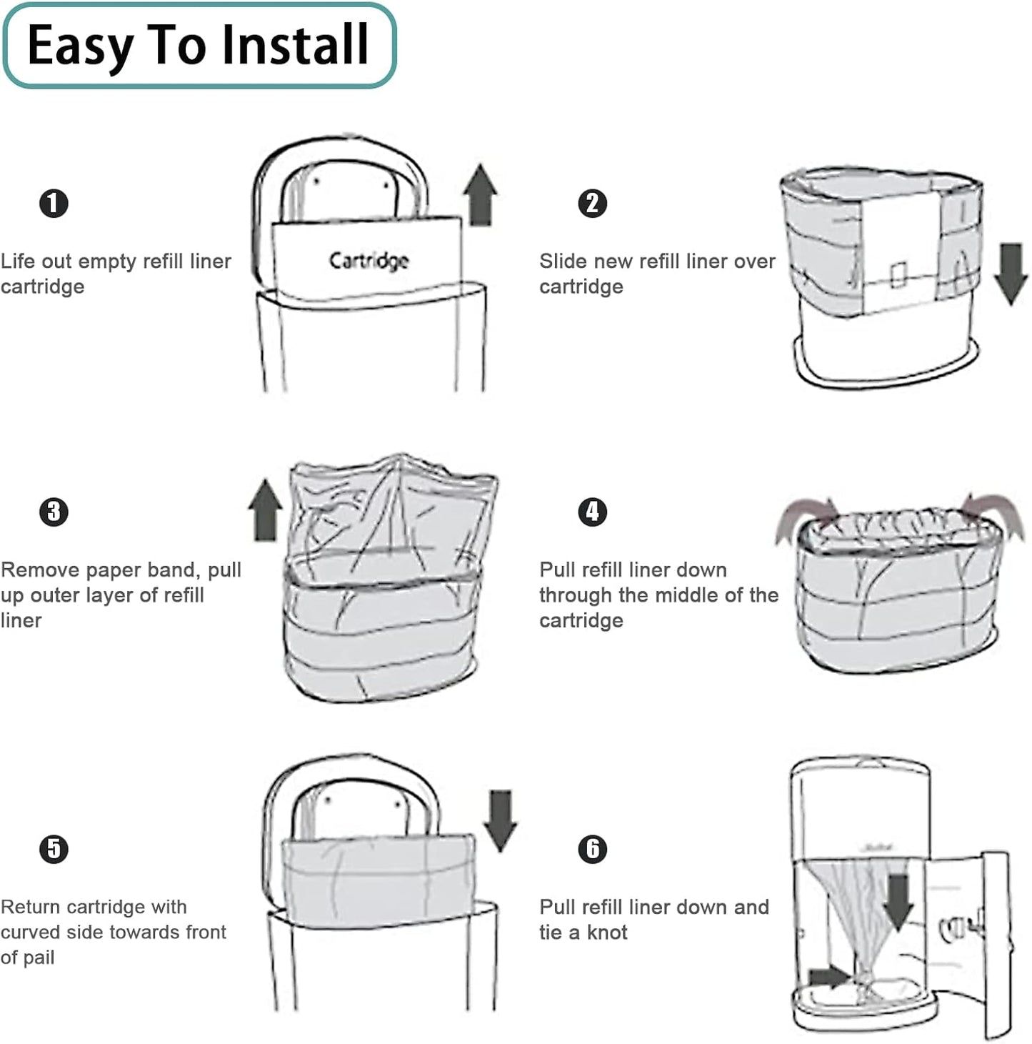 6 Pack of Diaper Disposal Liners Compatible with Janibell Brand Akord, 280 Slim Model Adult Refills, Continuous Liner System Eliminates Waste