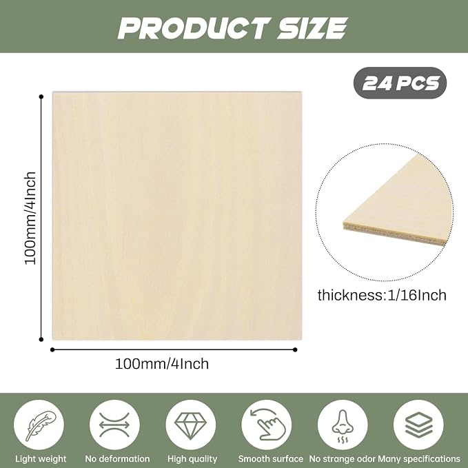 24 Pack Plywood Sheets, Unfinished Wood Boards Blanks