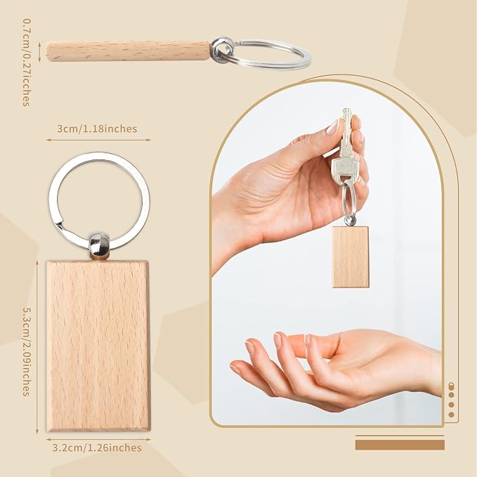 20 Pieces Blank Wooden Key Chain | Rectangle Wood Blanks