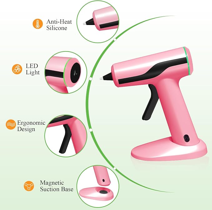 MONVICT Cordless Hot Glue Gun Kit, USB-C Rechargeable Mini Pink Glue Gun