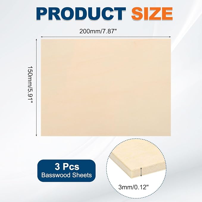MECCANIXITY 3 Pcs Basswood Sheets 8 x 6 x 1/8 Inch Unfinished Wood Boards