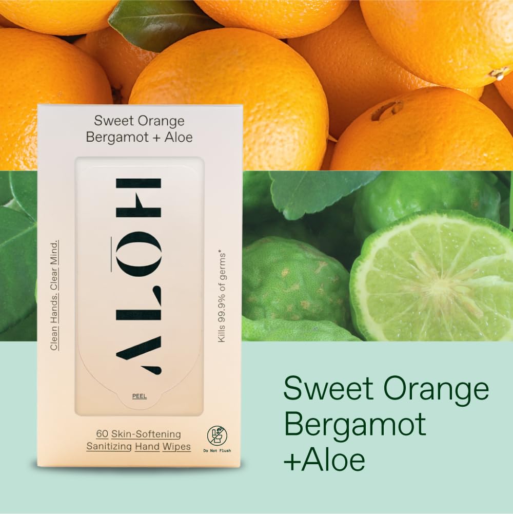 ALH Sweet Orange Bergamot + Aloe Sanitizing Hand Wipes - Clean Hands, Clear Mind - On The Go Hand Sanitizer for Kids & Adults - Travel Size 6 Packs (120 wipes)