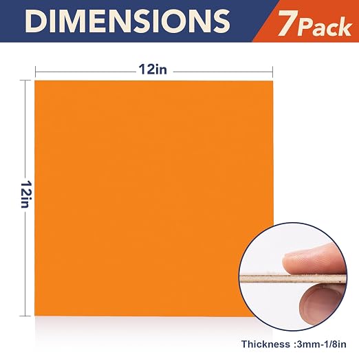 Rowood Colored Plywood Sheets for Laser Cutting, 7 Pack 3mm Thin Unfinished