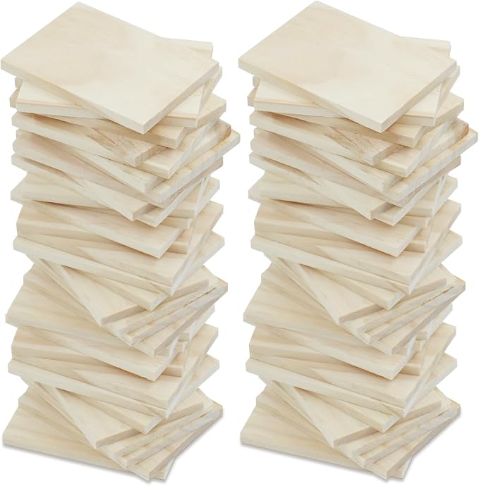30PCS Wooden Squares for Crafts, 1/4 Inch Thick Natural Blank Square MDF Blocks