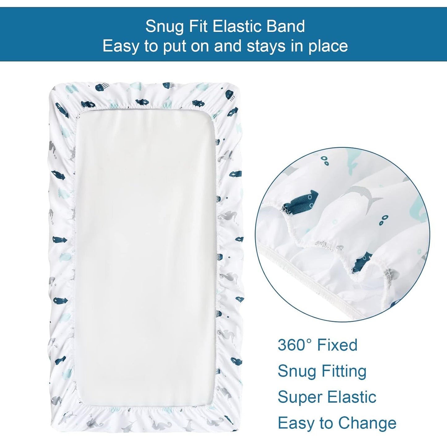 Changing Pad Cover for Boys Girls 2 Pack, Comfy & Breathable Changing Table Cover for 32''x16" Changing Table Pads, Diaper Changing Pad Cover, Dinosaurs & Ocean
