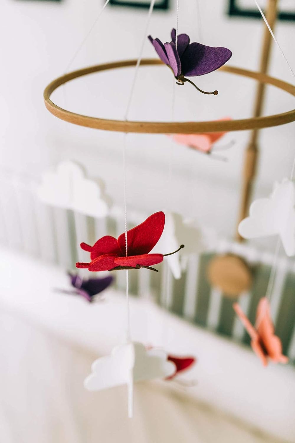 Sorrel + Fern Baby Crib Mobile - Butterflies in The Clouds Nursery Crib Decoration for Girls & Boys - Pink & Purple