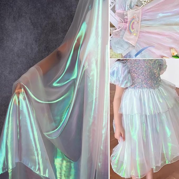 11 Yard Long White Iridescent Organza Fabric