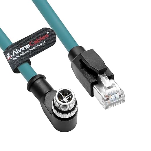 Alvin's Cables M12 X-Code 8 Pin Male to RJ45 Ethernet Cable for Cognex Keyence Camera, High-Flex Cat6a Cable for Industrial Automation, Fieldbus Module, Robotics, Right Angle 49.2ft/15m Green