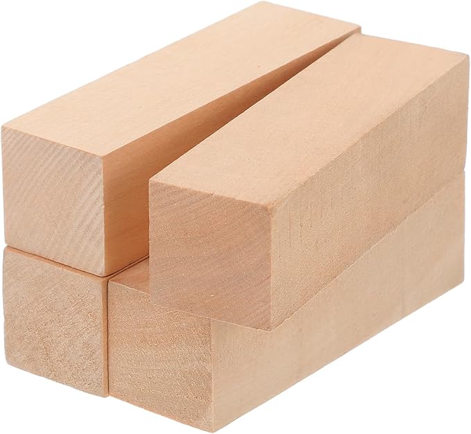 MECCANIXITY 4Pcs Basswood Carving Block, 1.2"x1.2"x4" Square Wooden Dowels