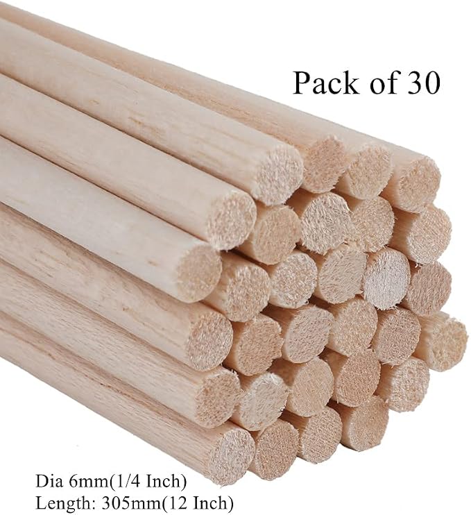 30 Pack Round Wood Dowel Rods 1/4x1/4x12 Inch Balsa Wood Sticks φ1/4 Inch
