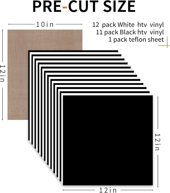 HTV Heat Transfer Vinyl: 12 White HTV Vinyl & 11 Black Heat Transfer Vinyl | 12