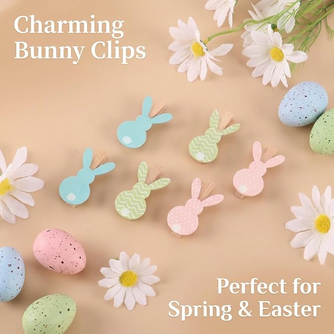 18 Pack Bunny Wooden Clothespins, Mini Clips Photo Clips
