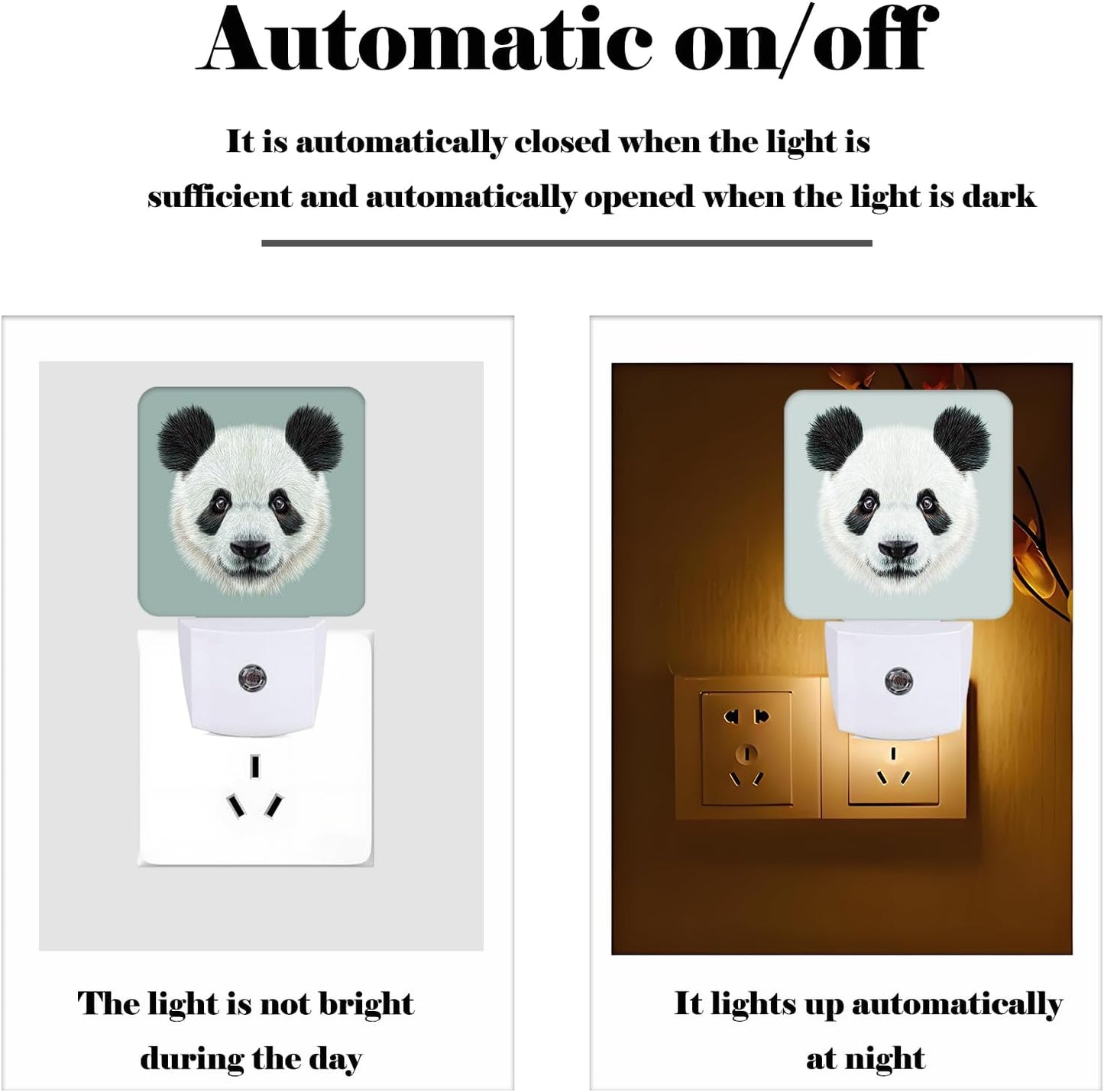 Panda Cute Face Night Light,Plug Into Wall Decor for Stairway,Hallway,Kitchen,Dusk to Dawn Sensor Nightlights for Boys/Girls/Women/Men Room Gifts