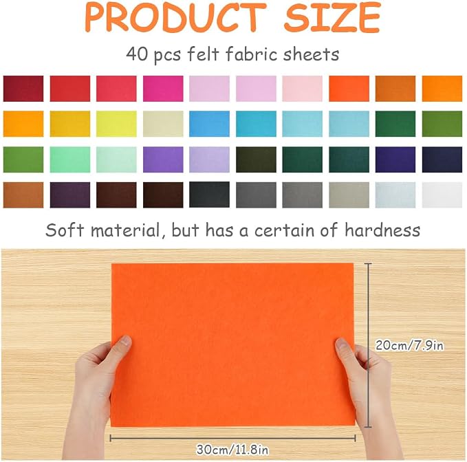 Ainiv 40pcs 8×12 inches Coloured Felt Fabric Sheets, Fabrics DIY Craftwork