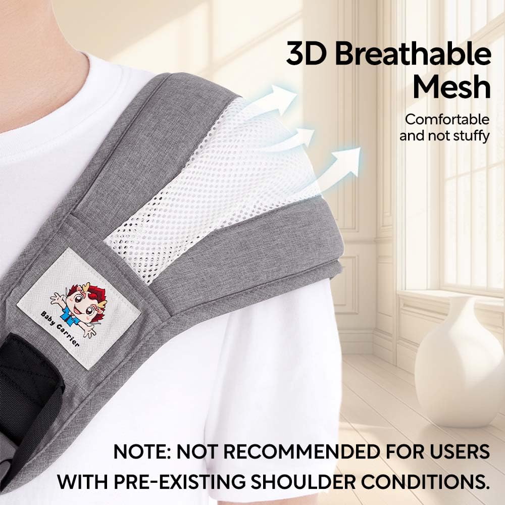 Baby Sling Carrier with Hip Seat - Breathable & Adjustable, Anti-Slip Design for Infants 0-36 Months, ASTM Certified, Ergonomic Hands-Free Carrier Carrying 8-35lbs (Gray)