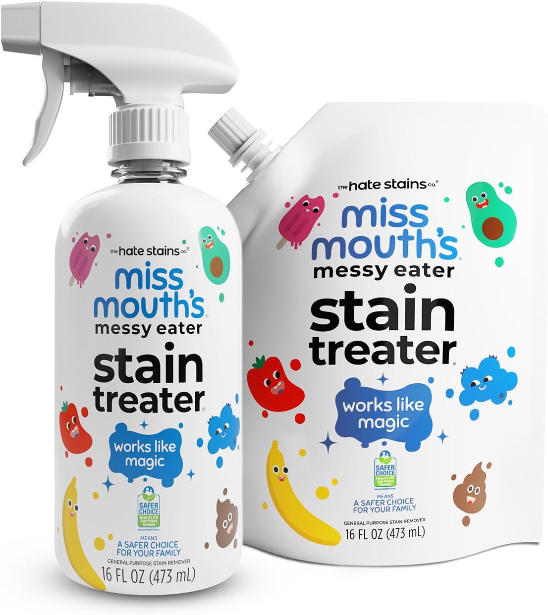 Miss Mouth's Messy Eater Stain Treater - 16oz Spray and 16oz Refill Pouch