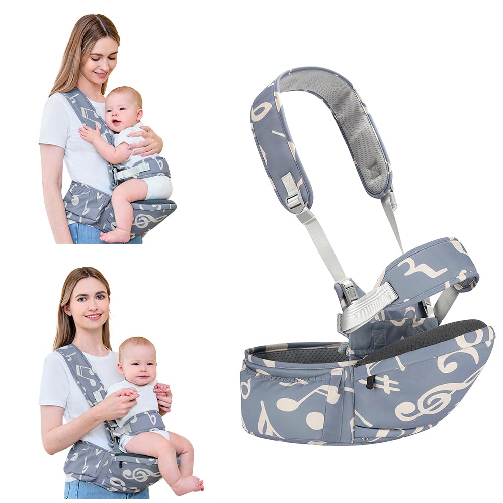 Baby Hip Seat Carrier Baby Waist Stool for Child Infant Toddler with Adjustable Strap Buckle Pocket Soft Inner Huge Storage,Dark Grey