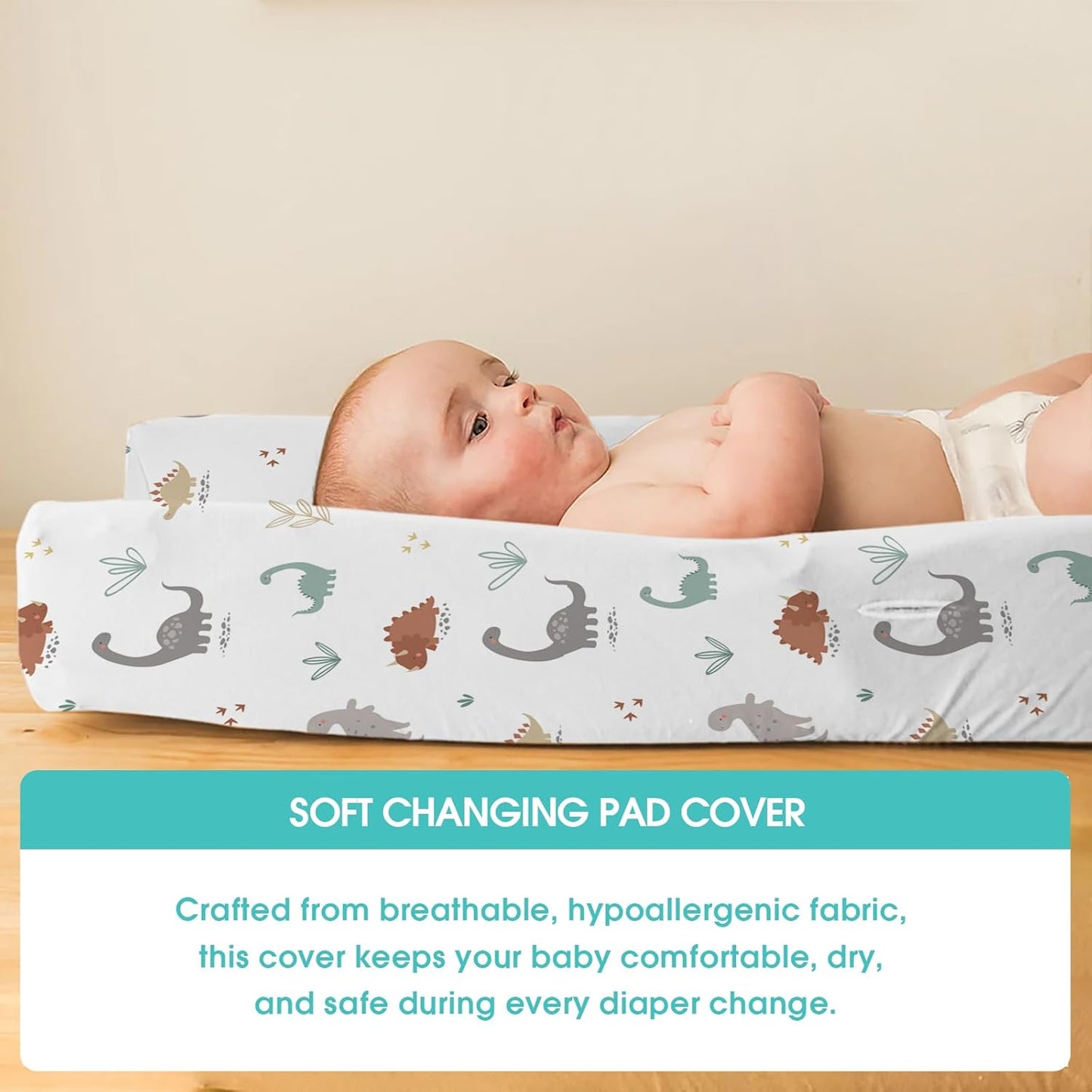 BROLEX Changing Pad Covers for Baby: Boy Girls Ultra Stretchy Soft 2 Pack, Cute Dinosaurs