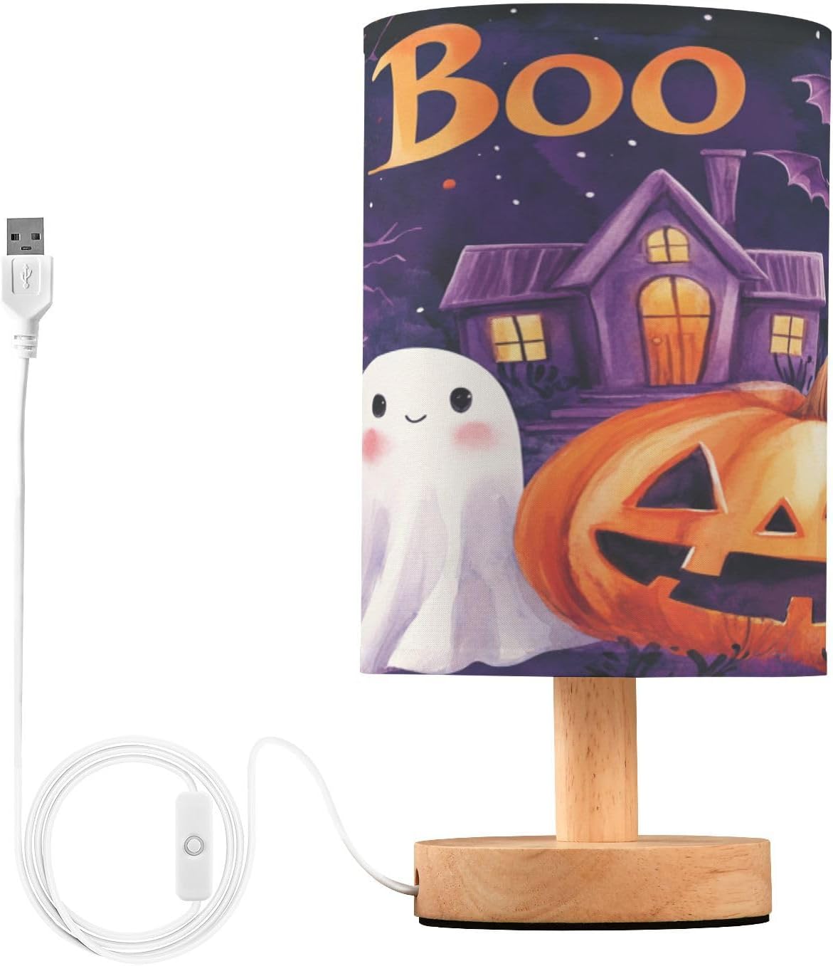 Halloween Ghost Pumpkin Table Lamp Bedroom Bedside Night Reading Desk Lamps Bat Owl Cylinder Nightstand Sleeping Light Lamp for Kids Living Room Office Decor