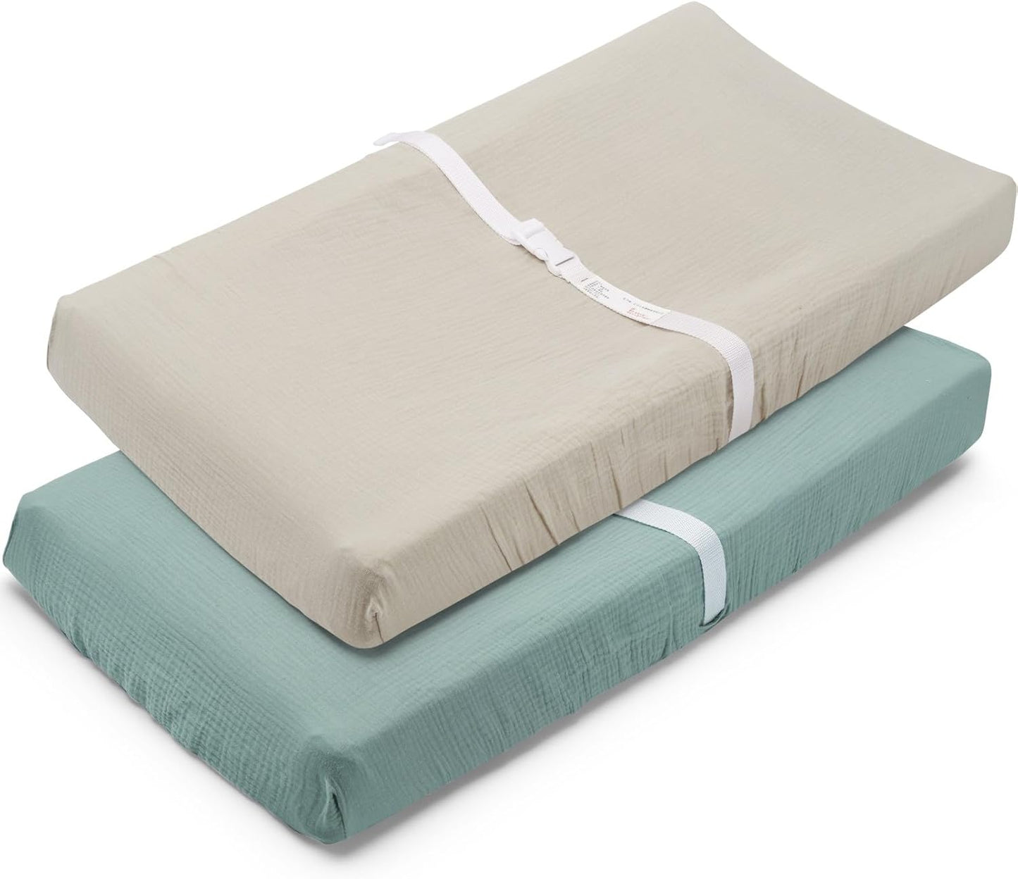 Muslin Changing Pad Cover for Baby Girls Boys-2 Pack 17"x 33" Cotton Soft Breathable Diaper Changing Pad Cover-Cozy Changing Pad Sheets-Neutral Boho Sage Green & Beige