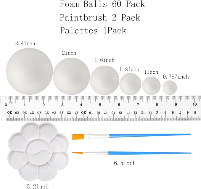 FFchuanhe 63Pack Craft Foam Balls Assorted Sizes 60Pack, Foam Balls