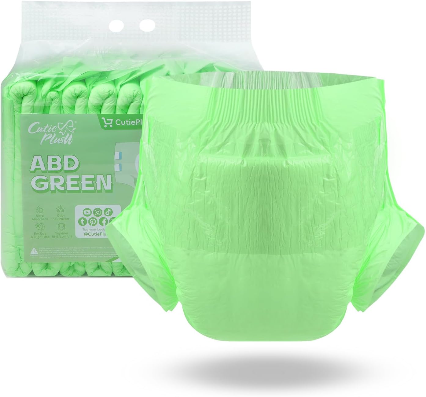CutiePlusU Disposable Adult Diaper Heavy Absorption Dry Surface Adult Diapers All Night- Green 10 Pieces (Large 37"-47")