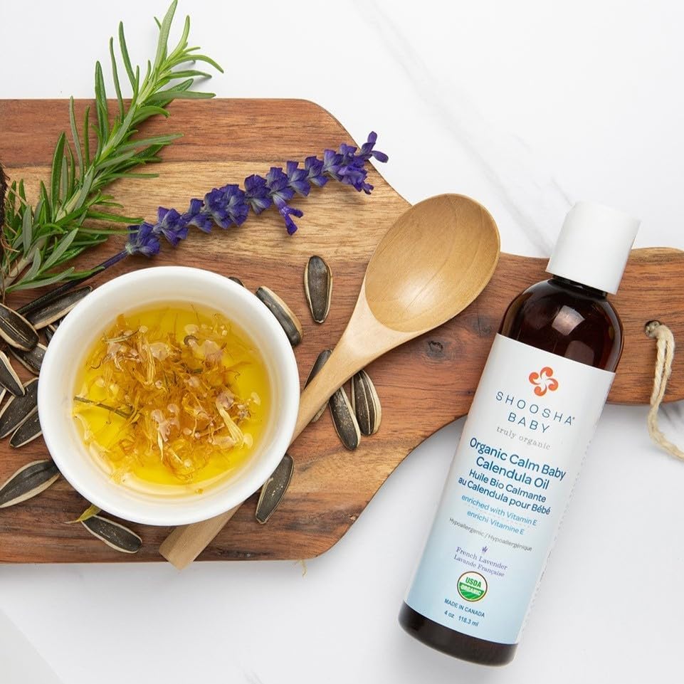 Shoosha Organic Calendula Oil Fragrance Free, for Babies, Real Calendula Oil, Calendula Massage Oil Moisturizer, Hypoallergenic, Gluten-Free, 100% Biodegradable