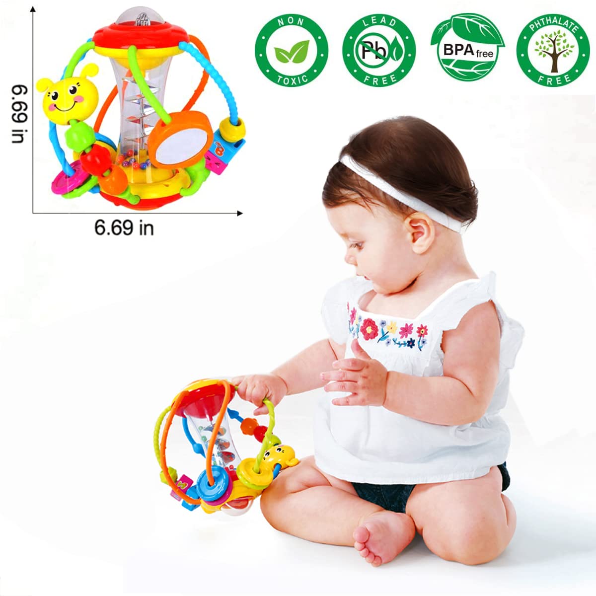 HOLA Baby Toys 0-6-12 Months, Baby Rattle Toys Activity Ball Infant Toys 6 Month Old Baby Toys 3-6 Months, Shaker Grab Spin Travel Toys Easter Basket Stuffers